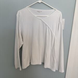 Coldwater Creek White Wrap Front Top Egyptian Cotton Long Sleeve Size 3 XL